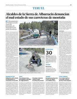 Alcaldes De La Sierra De Albarracín Denuncian El Mal Estado De Sus Carreteras De Montaña
