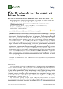 Dietary Phytochemicals, Honey Bee Longevity and Pathogen Tolerance