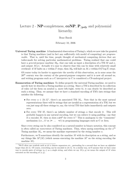 NP-Completeness, Conp, P /Poly and Polynomial Hierarchy