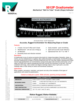 5012P Gradiometer Mechanical “Ball-In-Tube” Grade (Slope) Indicator