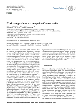 Wind Changes Above Warm Agulhas Current Eddies