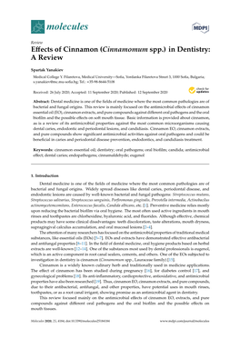 Effects of Cinnamon (Cinnamomum Spp.) in Dentistry