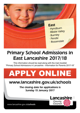 Primary School Admissions in East Lancashire 2017/18