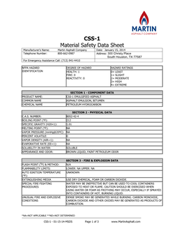 CSS-1 Material Safety Data Sheet