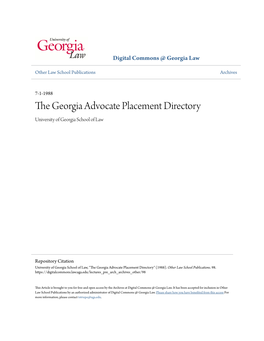 The Georgia Advocate Placement Directory University of Georgia School of Law