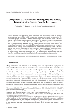 Comparison of X-12-ARIMA Trading Day and Holiday Regressors with Country Speciﬁc Regressors