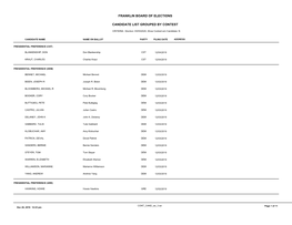 Candidate List Grouped by Contest Franklin Board of Elections