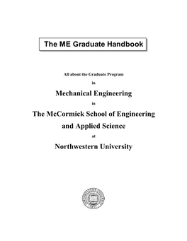 The ME Graduate Handbook Mechanical Engineering The