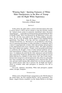 Winning Bigly’: Sporting Fantasies of White Male Omnipotence in the Rise of Trump and Alt Right White Supremacy