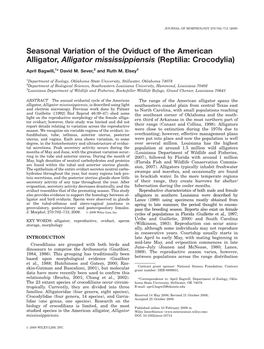 Seasonal Variation of the Oviduct of the American Alligator, Alligator Mississippiensis (Reptilia: Crocodylia)