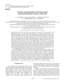 Petrology and Geochemistry of the Fine-Grained, Unbrecciated Diogenite Northwest Africa 4215