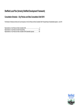 Sheffield Local Plan (Formerly Sheffield Development Framework)