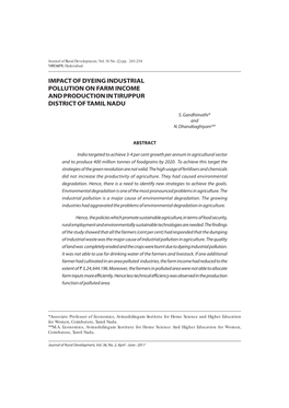 Impact of Dyeing Industrial Pollution on Farm Income and Production in Tiruppur District of Tamil Nadu