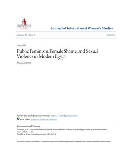 Public Feminism, Female Shame, and Sexual Violence in Modern Egypt Jihan Zakarriya