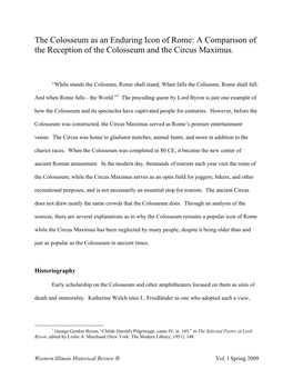 The Colosseum As an Enduring Icon of Rome: a Comparison of the Reception of the Colosseum and the Circus Maximus