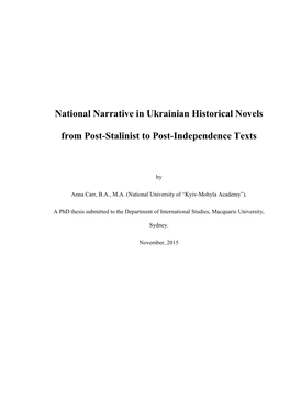 National Narrative in Ukrainian Historical Novels from Post-Stalinist