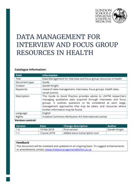 Data Management for Interview and Focus Group Resources in Health