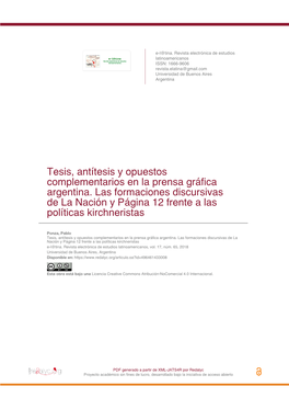 Tesis, Antítesis Y Opuestos Complementarios En La Prensa Gráfica Argentina