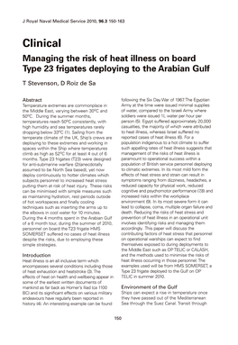 Managing the Risk of Heat Illness on Board Type 23 Frigates Deploying to the Arabian Gulf