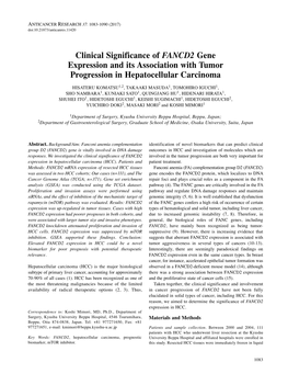 Clinical Significance of FANCD2 Gene Expression and Its Association