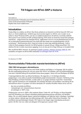 Till Frågan Om Kfml–SKP:S Historia