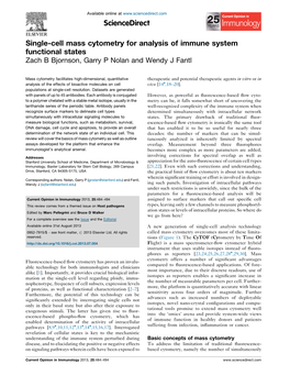 Single-Cell Mass Cytometry for Analysis of Immune System Functional States