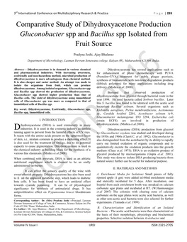 Comparative Study of Dihydroxyacetone Production Gluconobacter Spp and Bacillus Spp Isolated from Fruit Source