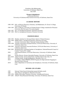 Cumulative Bio-Bibliography University of California, Santa Cruz June 2020