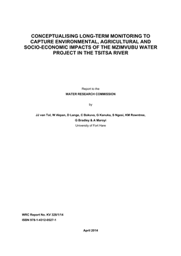 Conceptualising Long-Term Monitoring to Capture Environmental, Agricultural and Socio-Economic Impacts of the Mzimvubu Water Project in the Tsitsa River