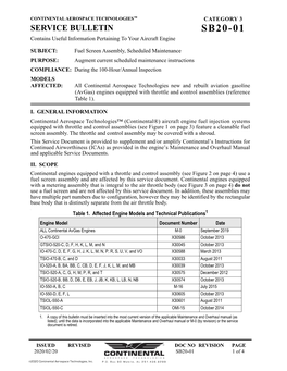 SB20-01 Contains Useful Information Pertaining to Your Aircraft Engine