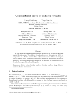 Combinatorial Proofs of Addition Formulas