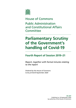 Parliamentary Scrutiny of the Government's Handling of Covid-19