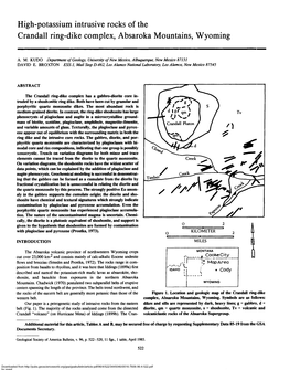 High-Potassium Intrusive Rocks of the Crandall Ring-Dike Complex, Absaroka Mountains, Wyoming