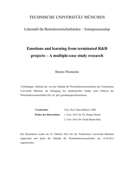 Emotions and Learning from Terminated R&D Projects–A Multiple