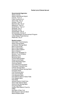 Partial List of Clients Served Governmental Agencies