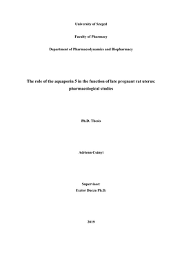 The Role of the Aquaporin 5 in the Function of Late Pregnant Rat Uterus: Pharmacological Studies