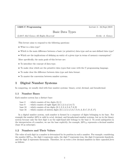 Basic Data Types 1 Digital Number Systems