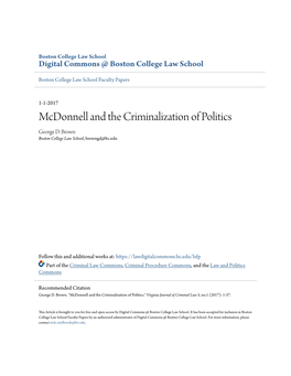 Mcdonnell and the Criminalization of Politics George D