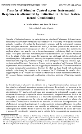 Transfer of Stimulus Control Across Instrumental Responses Is Attenuated by Extinction in Human Instru- Mental Conditioning