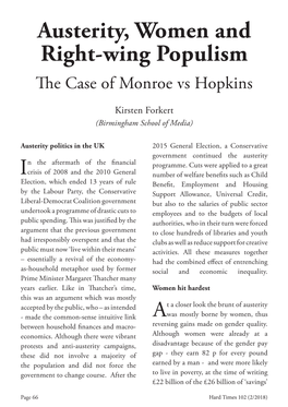 Austerity, Women and Right-Wing Populism the Case of Monroe Vs Hopkins