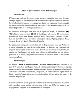 Cahier De Proposition Du Cercle De Bandiagara I. Introduction L'assemblée Malienne Des Citoyens, Est Un Processus Qui a Pour