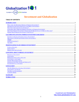 Investment and Globalization TABLE of CONTENTS