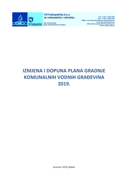 Izmjena I Dopuna Plana Gradnje Komunalnih Vodnih Građevina 2019