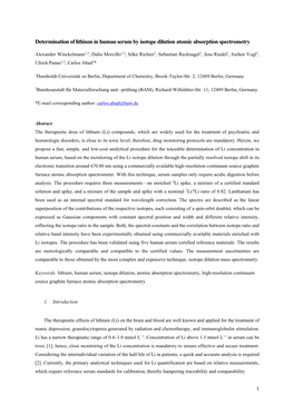 Determination of Lithium in Human Serum by Isotope Dilution Atomic Absorption Spectrometry