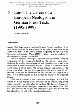 5 Euro: the Career of a European Neologism in German Press Texts (1995-1999)