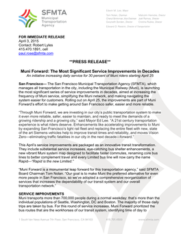 Press Release--Muni Forward-The Most Significant Service