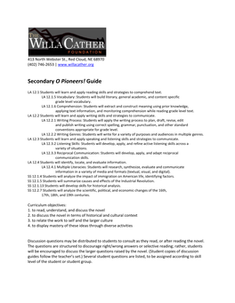 Secondary O Pioneers! Guide