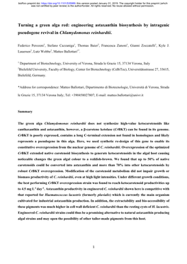 Engineering Astaxanthin Biosynthesis by Intragenic Pseudogene Revival in Chlamydomonas Reinhardtii