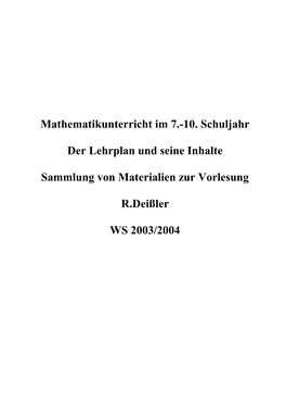 Mathematikunterricht Im 7.-10. Schuljahr Der Lehrplan Und Seine