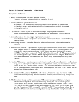 Lecture 6 – Synaptic Transmission I -- Siegelbaum Postsynaptic